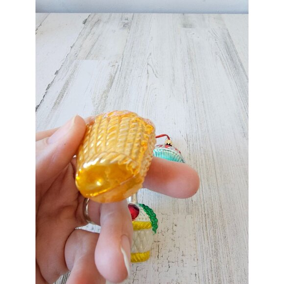 Vintage glass mercury basket fruit flour ornament West Germany set - Picture 5 of 14